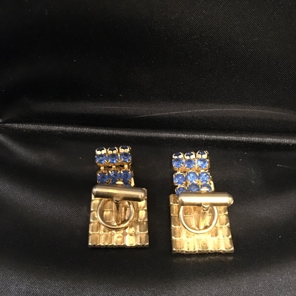 Blue Rhinestone Unisex Cuff Links - Picture 2 of 2